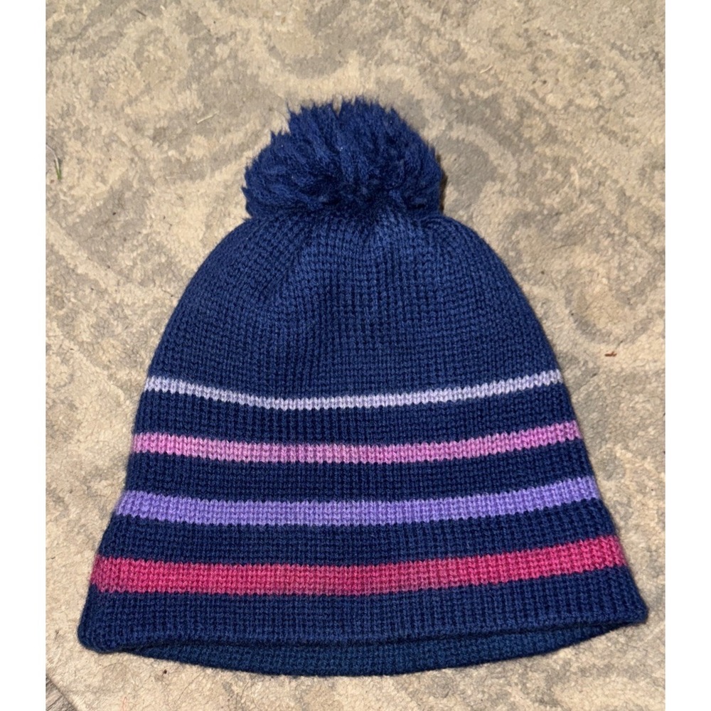 Vintage Meister 100% Wool Knit Pom Beanie Blue Purple Striped Ski Hat‎ Hong Kong